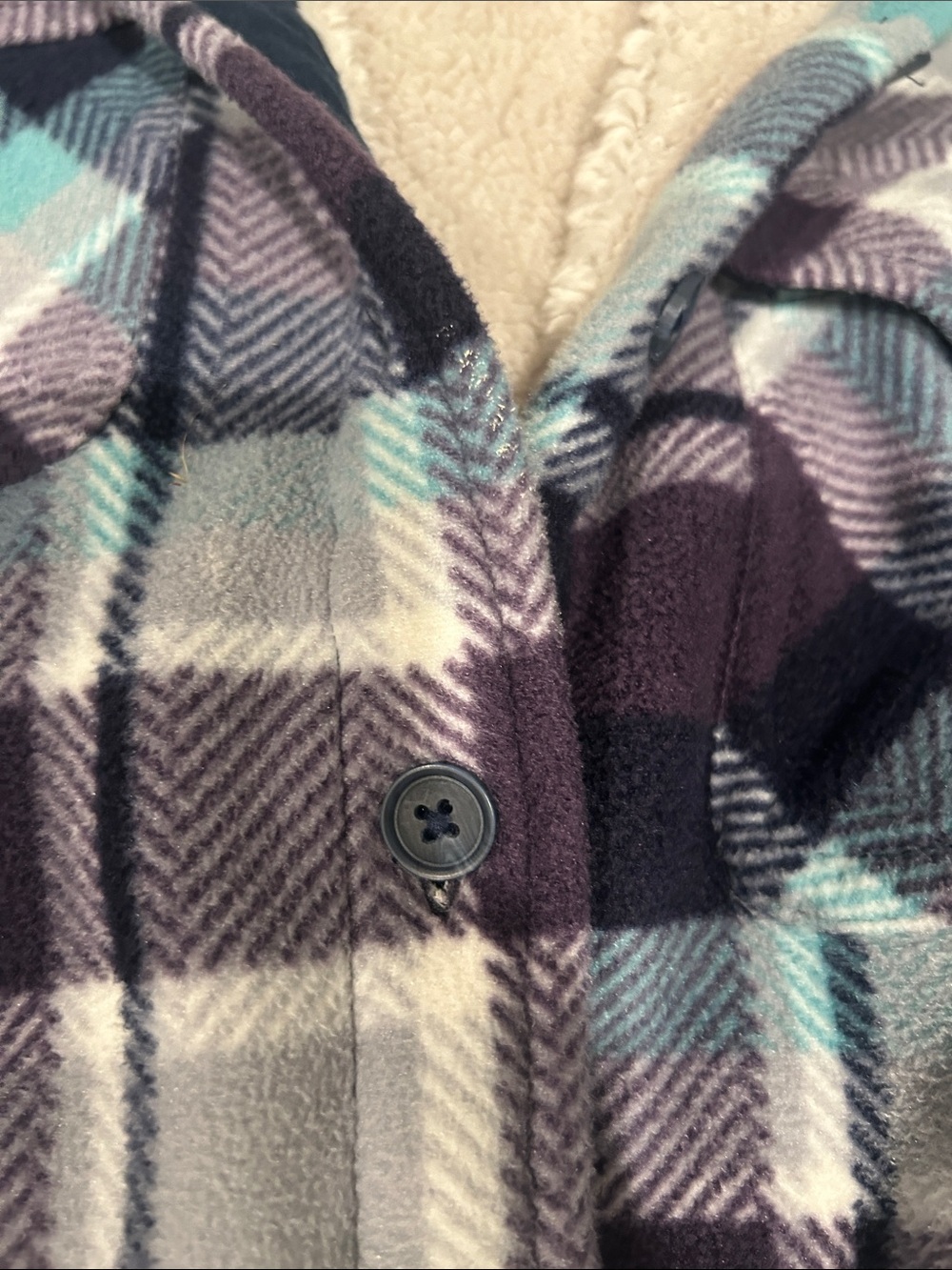 Soho Purple Plaid Sherpa-Lined Button-Up Shirt Jacket - Picture 3 of 6